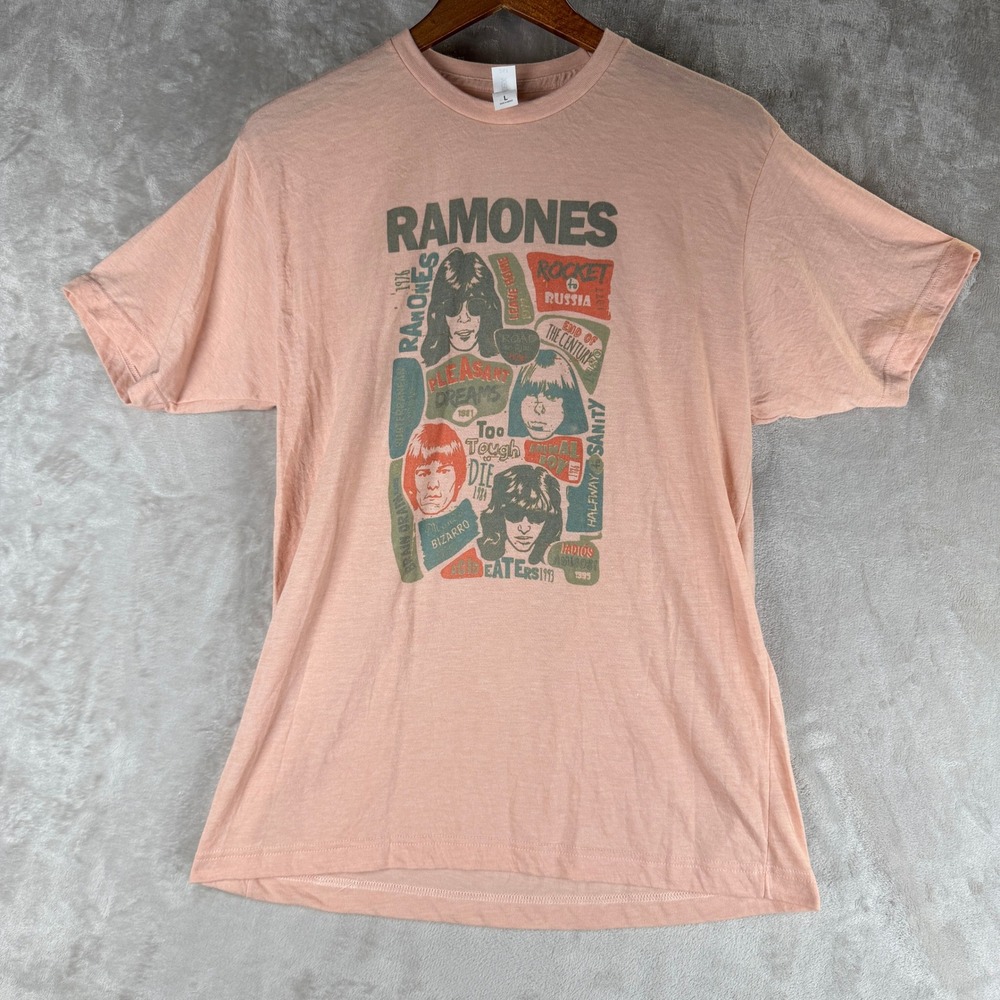 Ramones Band Graphic Tee Tultex 241 Peach Pink Cotton T-Shirt L